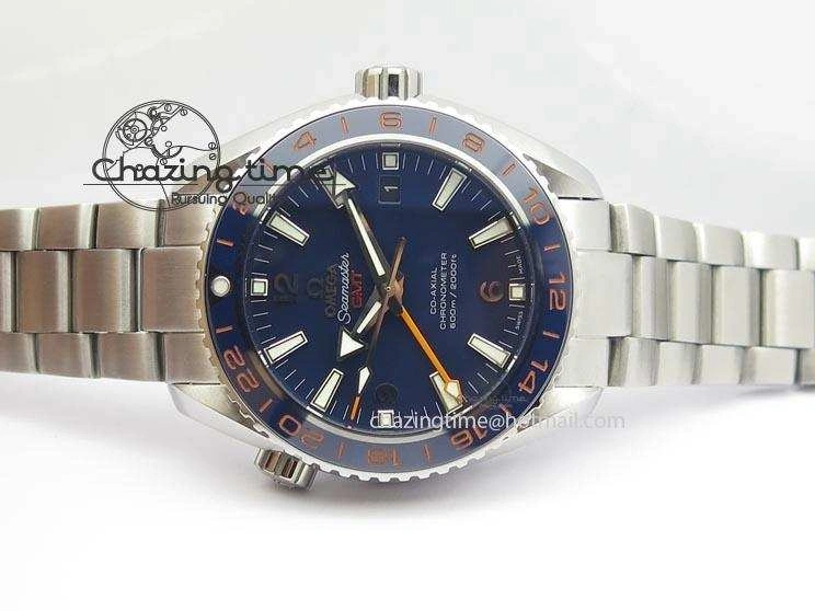 0523 Planet Ocean GMT 43.5mm V6F Goodplanet Orange Marker Blue Dial On SS Bracelet A ModernLook 8215